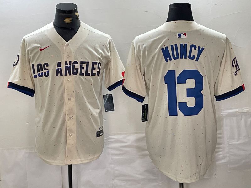 Men Los Angeles Dodgers #13 Muncy Cream Fashion Nike Game MLB Jersey style 1